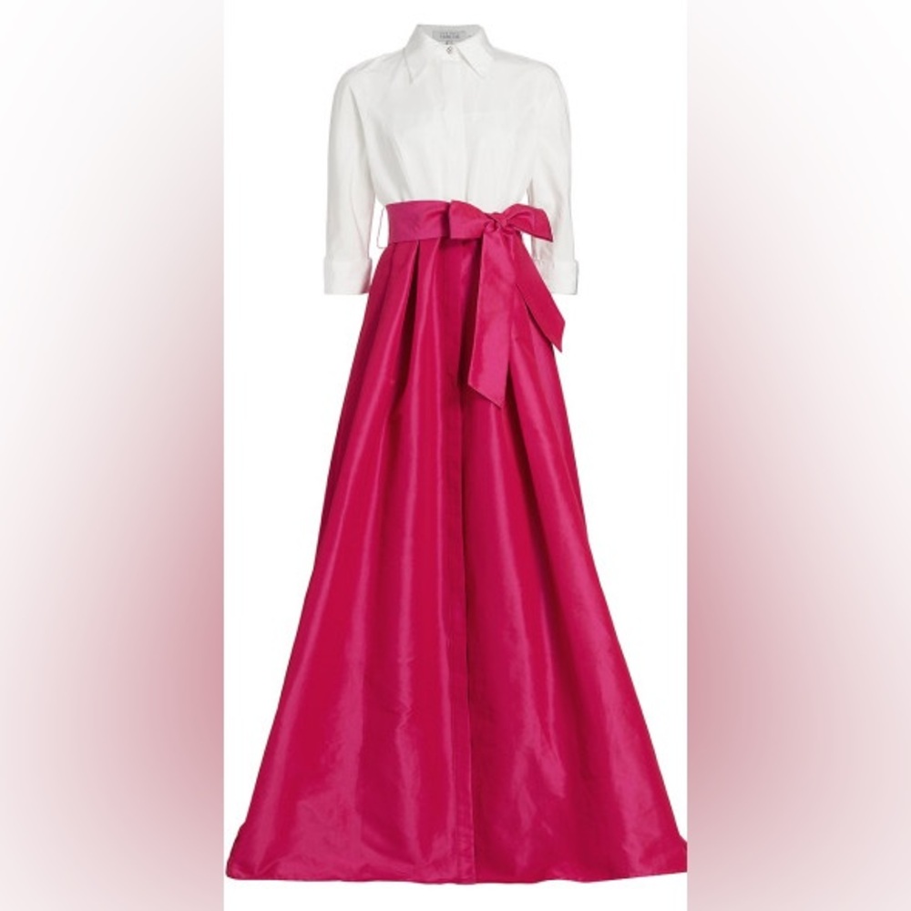 Teri Jon by Rickie Freeman Two-Tone Collared Taffeta Gown. Sz:US 12